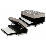 Cama Box Baú C/auxiliar Solteiro: Colchão Espuma Ortobom D26 Physical + Base Black(88x188)