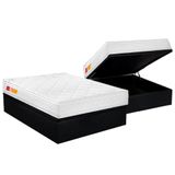 Cama Box Baú Casal: Colchão Espuma D33 Orthocrin Royal Plus Duplo Euro Pillow + Base Black(138x188)