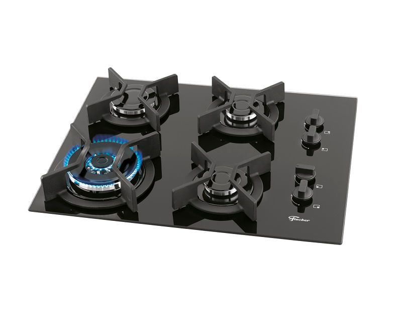 FOGAO COOKTOP FISCHER 4 BOCAS TRIPLA CHAMA INFINITY GAS MESA VIDRO PRETO