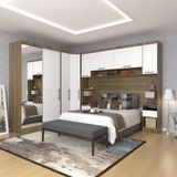 Quarto De Canto Casal Com Guarda Roupas Com Espelho E Mesas De Cabeceira Paris Luciane Móveis Avelã Pf Com Branco Pf