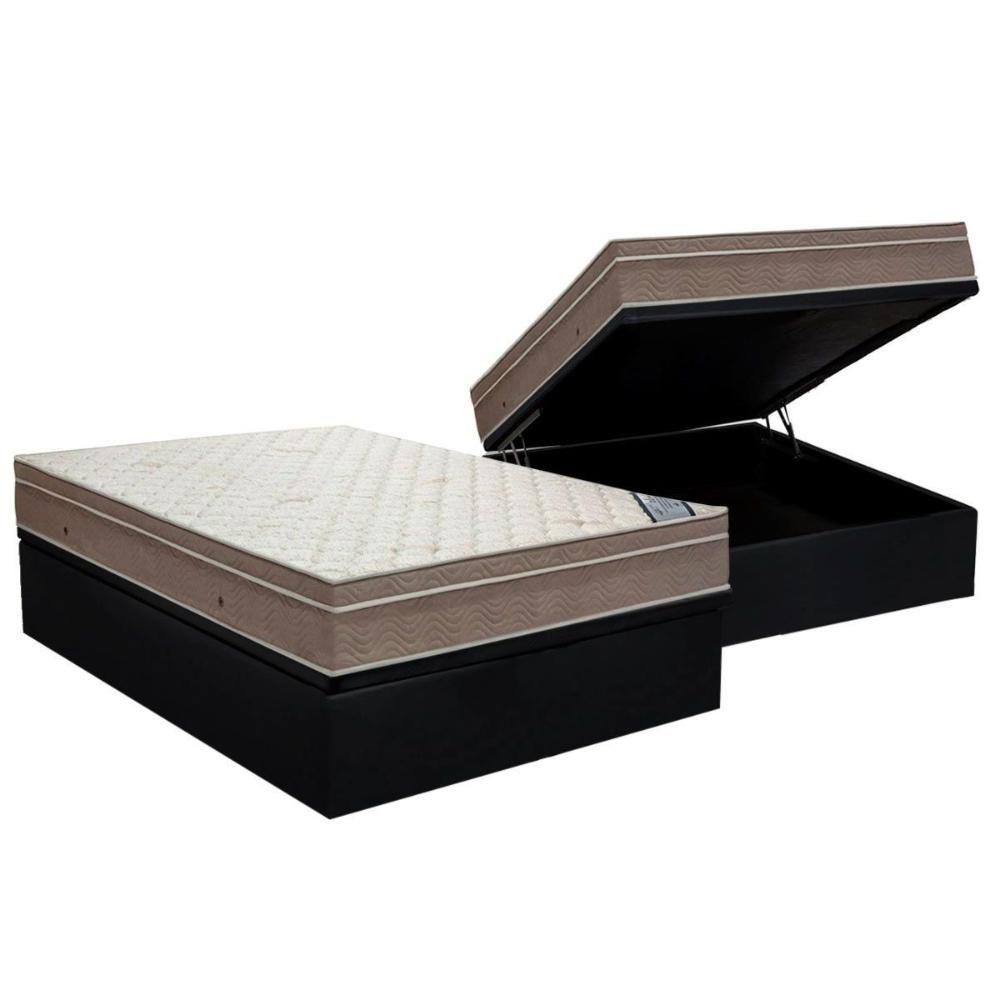 Cama Box Baú Casal: Colchão Molas Superpocket Ensacadas Ortobom Light Saúde + Base Black(138x188)