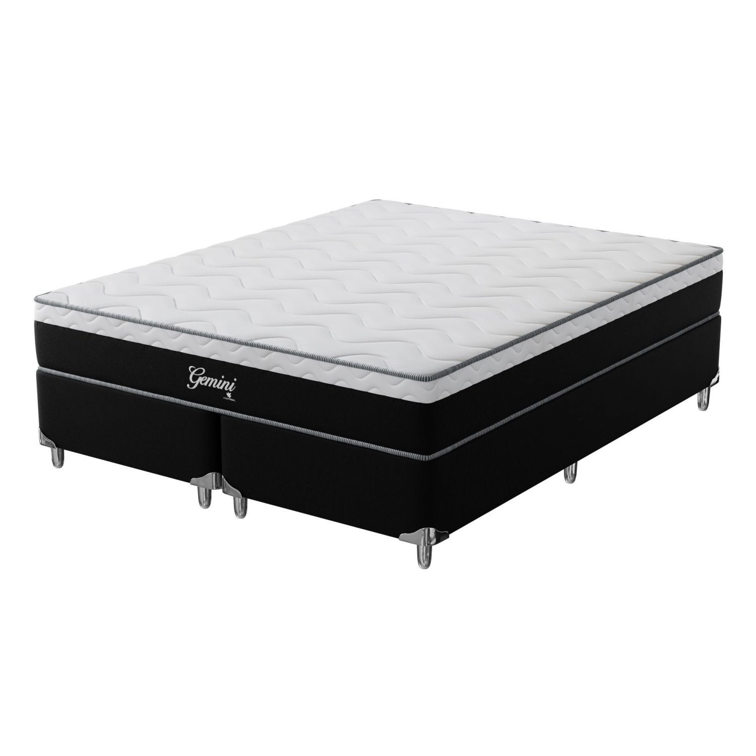 Cama Box Super King Montreal Molas Ensacadas Gemini 193x203x68 Branco/preto