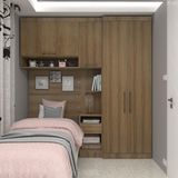 Quarto De Solteiro Com Guarda Roupas Mesa De Cabeceira E Nicho Paris Luciane Móveis Avelã Pf Com Avelã Pf