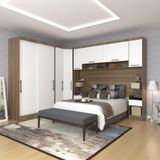Quarto De Canto Casal Com Guarda Roupas Cabeceira E Mesas De Cabeceira Paris Luciane Móveis Avelã Pf Com Branco Pf