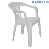 KIT 8 CADEIRAS PLASTICA MONOBLOCO COM BRACOS ATALAIA BRANCA TRAMONTINA