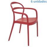 KIT 6 CADEIRAS PLASTICA MONOBLOCO COM BRACOS SISSI VERMELHA TRAMONTINA