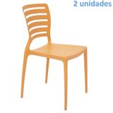 KIT 2 CADEIRAS PLASTICA MONOBLOCO SOFIA LARANJA ENCOSTO VAZADO HORIZONTAL TRAMONTINA