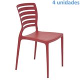 KIT 4 CADEIRAS PLASTICA MONOBLOCO SOFIA VERMELHA ENCOSTO VAZADO HORIZONTAL TRAMONTINA