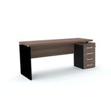 Mesa Pé Painel Com Gaveteiro 4 Gavetas Pe40 Em Mdp 164 X 60 Cm Walnut Base Preta