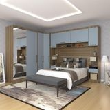 Quarto De Canto Casal Com Guarda Roupas Com Espelho E Mesas De Cabeceira Paris Luciane Móveis Avelã Pf Com Grey Sky Pf