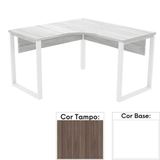 Mesa De Escritório Em L Pé Tubular Pe25 Em Mdp 155 X 155 X 60 Cm Cor Walnut E Base Branca