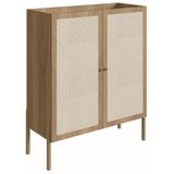 Cristaleira Bar Armário Alto Oslo Artesano 93 Cm (largura) Mdp Mel Palha Natural Base Madeira