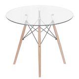 Mesa De Jantar Eiffel Dkr Redonda 90 Cm Tampo De Vidro Base Madeira