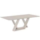 Mesa De Jantar Livia Flora 220 Cm Retangular Borda Arredondada Madeira Laca Off White