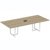 Mesa De Reunião Com Caixa De Tomada 260 X 120 Cm Pé Tubular Pe25 Mdp Noce Naturalle Branco