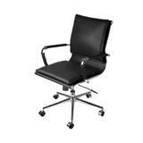 Cadeira Giratória Baixa Office Soft Em Pu Preto Base Rodízio Cromado