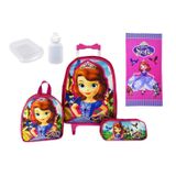 Kit Mochila Feminina Infantil Rodinhas Princesa Sofia