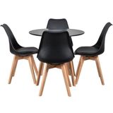 Mesa De Jantar Redonda 80cm + 4 Cadeiras Estofadas Leda - Preto
