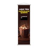 Banner Aqui Tem Chocolate Quente Preço Preto Lona 100x30cm