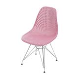 Cadeira Eames Dsr Colmeia Polipropileno Rosa Base Metal Cromada