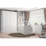 Quarto De Bebê Completo Americano 3 Peças (1 Guarda Roupa + 1 Berço + 1 Cômoda) Qi01 Branco - Henn