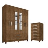 Kit Guarda Roupa Casal Modena 6 Portas 2 Gavetas Com Cômoda 5 Gavetas Cannes Malbec Incorplac