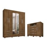 Guarda Roupa De Casal 6 Portas Com Espelho Londres E Cômoda 2 Portas E 4 Gavetas Malbec
