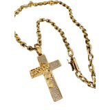 Corrente Cadeado 6mm Com Crucifixo Cravejado Banhados A Ouro