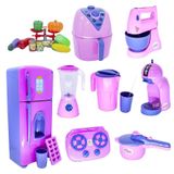 Kit Cozinha Infantil Rosa Geladeira Air Fryer Legumes 21pç