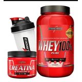 Kit Whey 100% 900g Morango + Creatina 300g-integralmedica