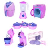 Kit Cozinha Infantil Rosa Air Fryer Panela Máquina Lavar 18p