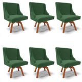 Kit 6 Cadeiras Estofadas Base Giratória De Madeira Lia Veludo Verde Esmeralda - Ibiza