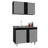 Armário Aéreo Indiana E Balcão Gabinete 100cm Com Pia Inox Luziania Preto/cinza- Lumil