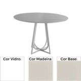 Mesa De Jantar Mh-5299 Herval Redonda 70 Cm Madeira Laca Fosca Off White Vidro Branco Base Off White