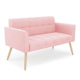 Sofá Namoradeira Elisa Suede Pés Palito Natural - D&#39;rossi Cor Rosa Bebê