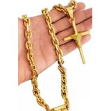 Cordão Cadeado 10mm + Pingente Cruz Fio - Banhado A Ouro 18k
