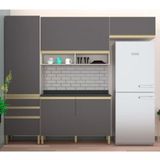 Cozinha Compacta Bartira Jaspe com 6 Portas, 3 Gavetas e 6 Prateleiras, 260.4cm