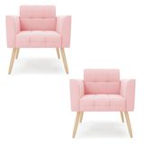 Kit 2 Poltronas Elisa Suede Rosa Bebê Pés Palito Natural - D&#39;rossi