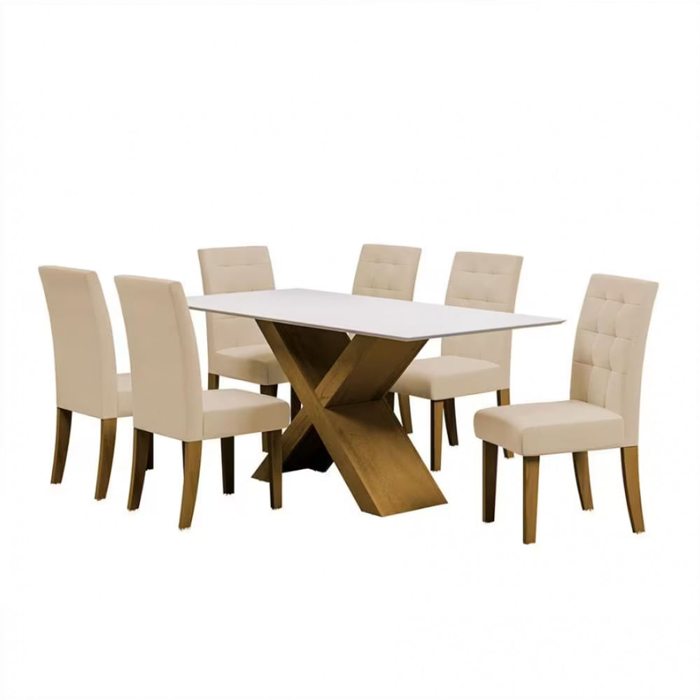 Mesa De Jantar Dobuê Dubai Light 180x90 Com 6 Cadeiras Estofadas