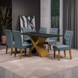 Mesa De Jantar Dobuê Dubai Light 180x90 Com 6 Cadeiras Estofadas