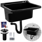 Tanque Plástico 34l Lavanderia Preto + Sifão Universal