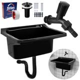 Tanque Plástico 34l Lavanderia Preto + Sifão Universal