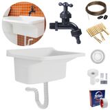 Tanque Lavanderia 22l Branco + Sifão Universal Sanfonado +