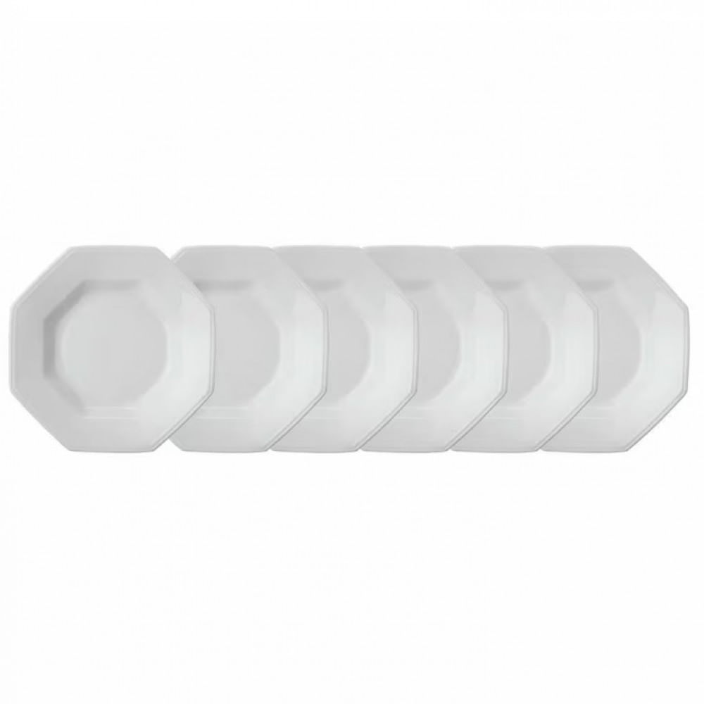 Conjunto Com 6 Pratos Fundos Schmidt Prisma Em Porcelana 24,5 Cm Branco