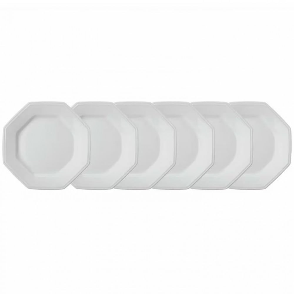 Conjunto Com 6 Pratos De Sobremesa Schmidt Prisma Em Porcelana 20,5 Cm Branco