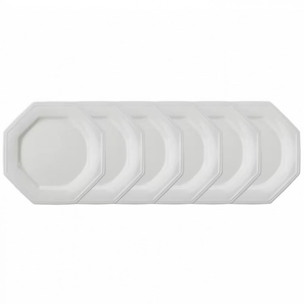 Conjunto Com 6 Pratos Rasos Schmidt Prisma Em Porcelana 28 Cm Branco