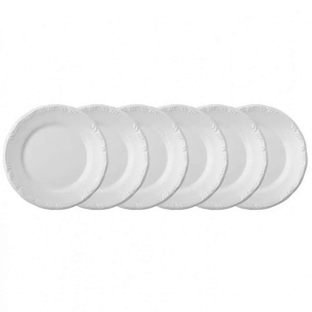 Conjunto Com 6 Pratos Rasos Schmidt Pomerode Em Porcelana 26 Cm Branco