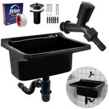 Tanque Plástico 34l Lavanderia Preto + Sifão Copo Universal