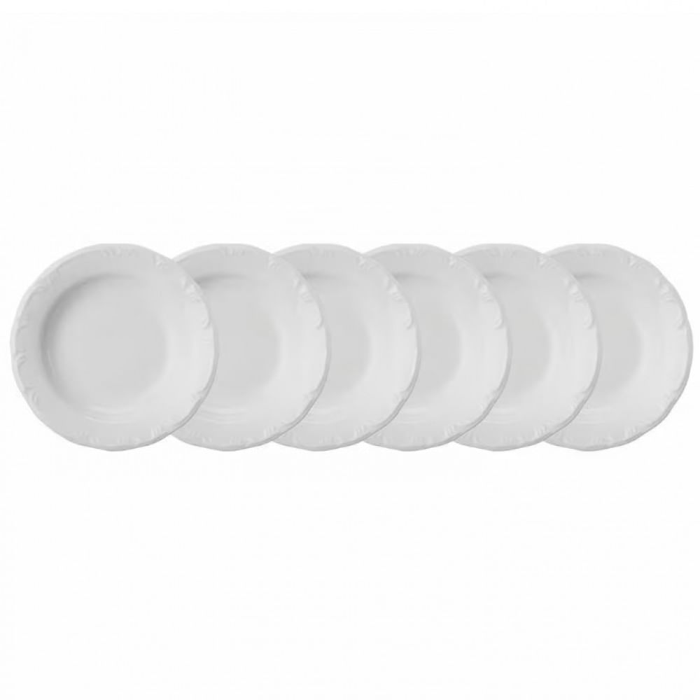 Conjunto Com 6 Pratos Fundos Schmidt Pomerode Em Porcelana 26 Cm Branco