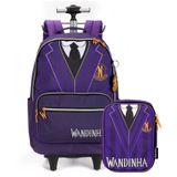 Kit Mochila De Rodinhas + Estojo Box Wandinha Uniforme Roxo